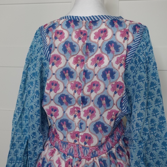 Oliphant Dress NWT Tie Front Balloon Mini Iris Blue long sleeves flare dress - Picture 10 of 11